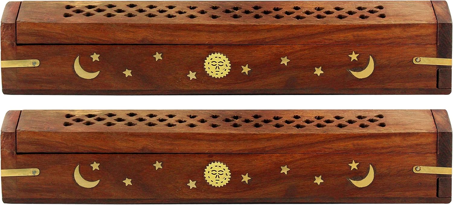 Sheesham Wood Incense Burner Set of 2 Coffin Style