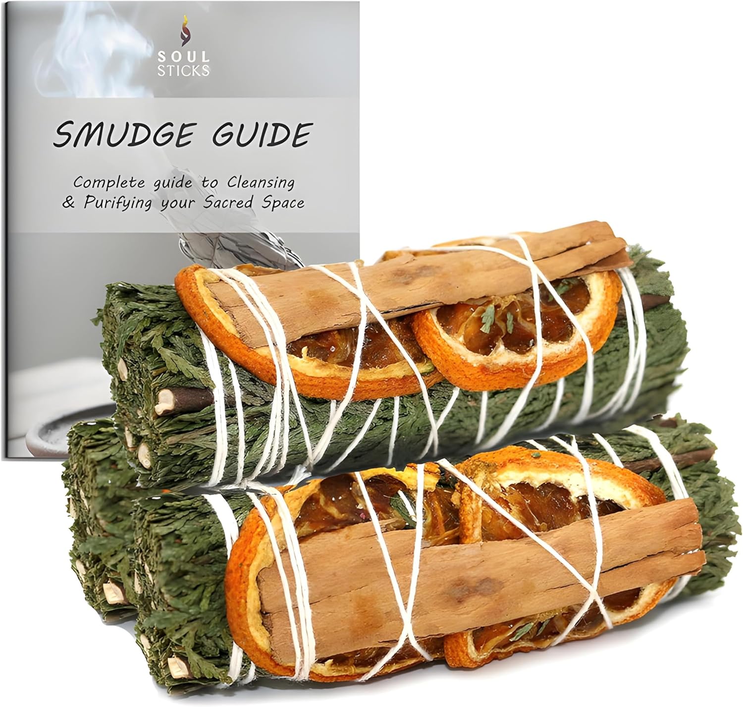 Soul Sticks 3 Pack Cedar Orange Cinnamon Sage Smudge Sticks for Money Cleansing Abundance