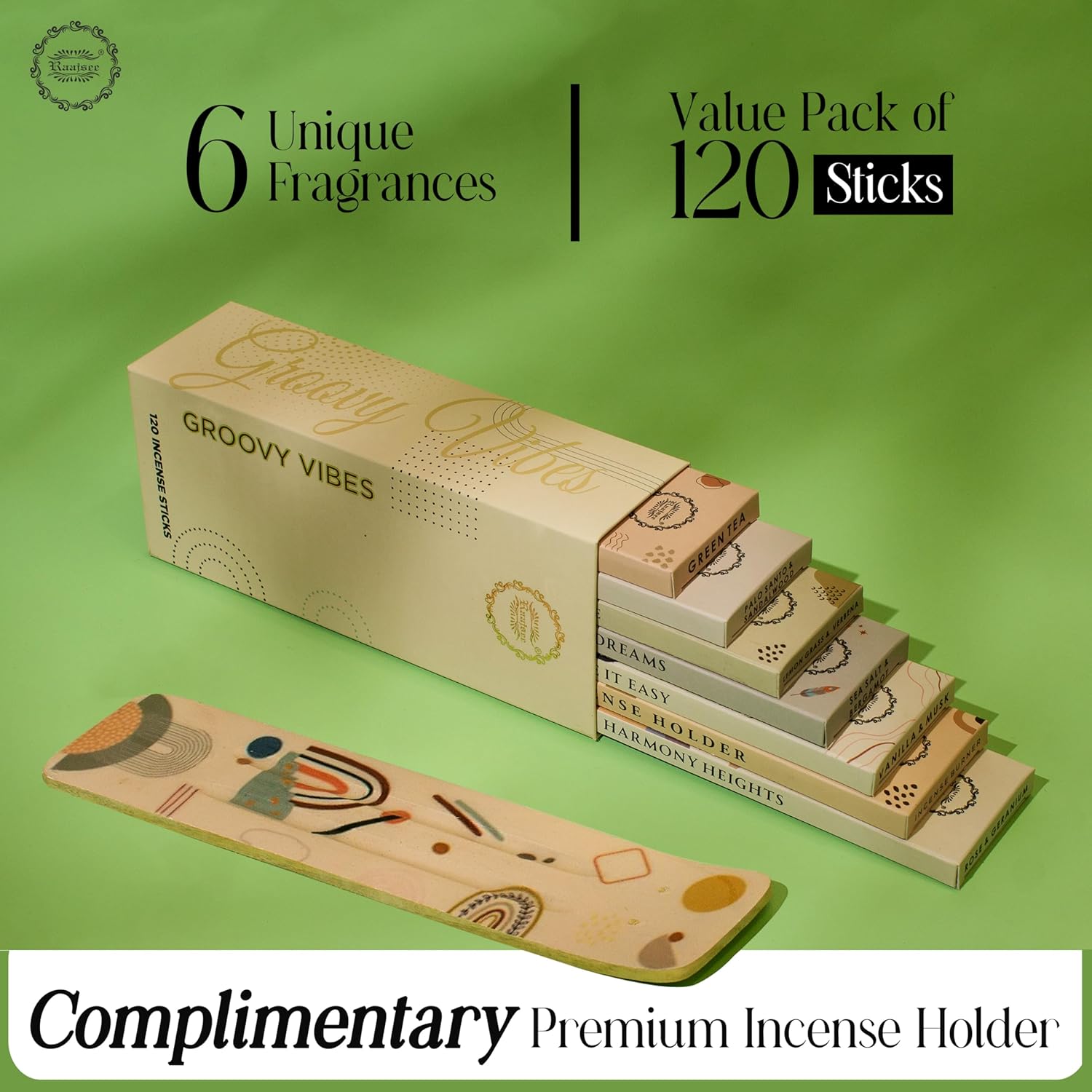 Raajsee Organic Incense Sticks - 120 Sticks with Holder