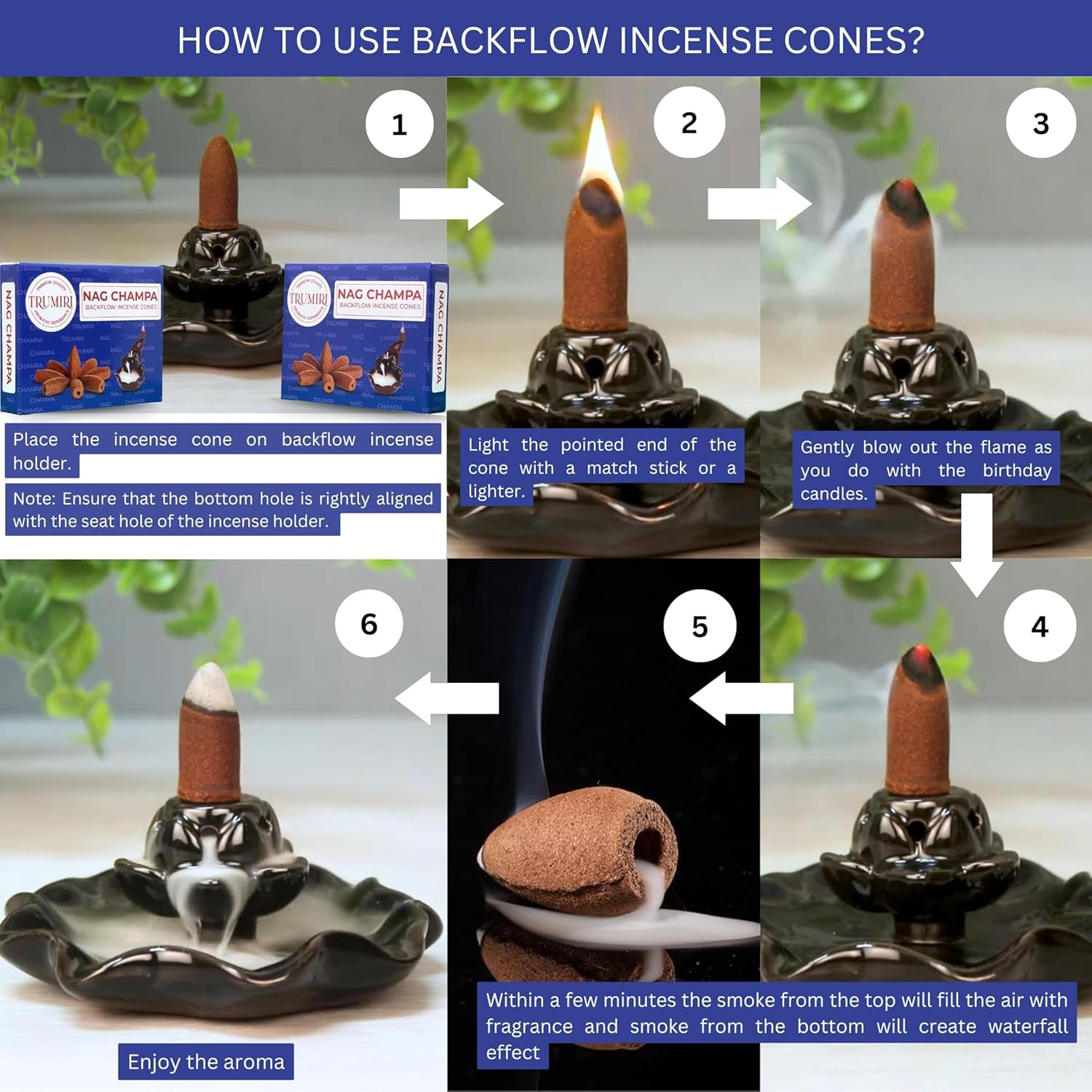 TRUMIRI Nag Champa Backflow Incense Cones - 20 Cone Dual Pack
