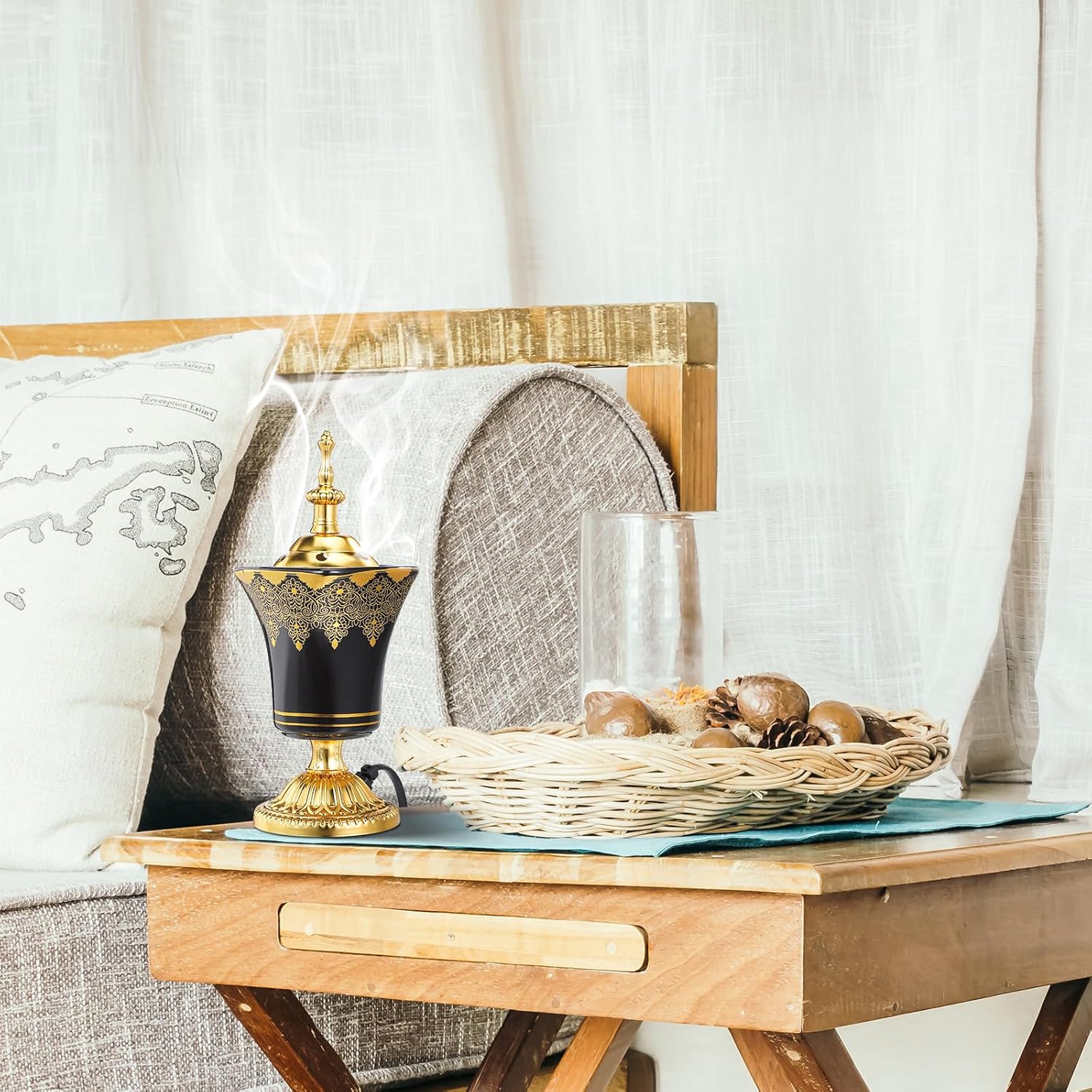 HOMSFOU Electric Incense Burner Black Vintage Arabic Censer for Home Office Yoga Spa