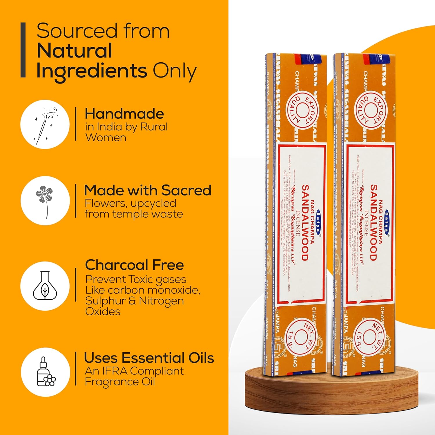 Satya Sandalwood Incense Sticks 180gm with Holder Bundle