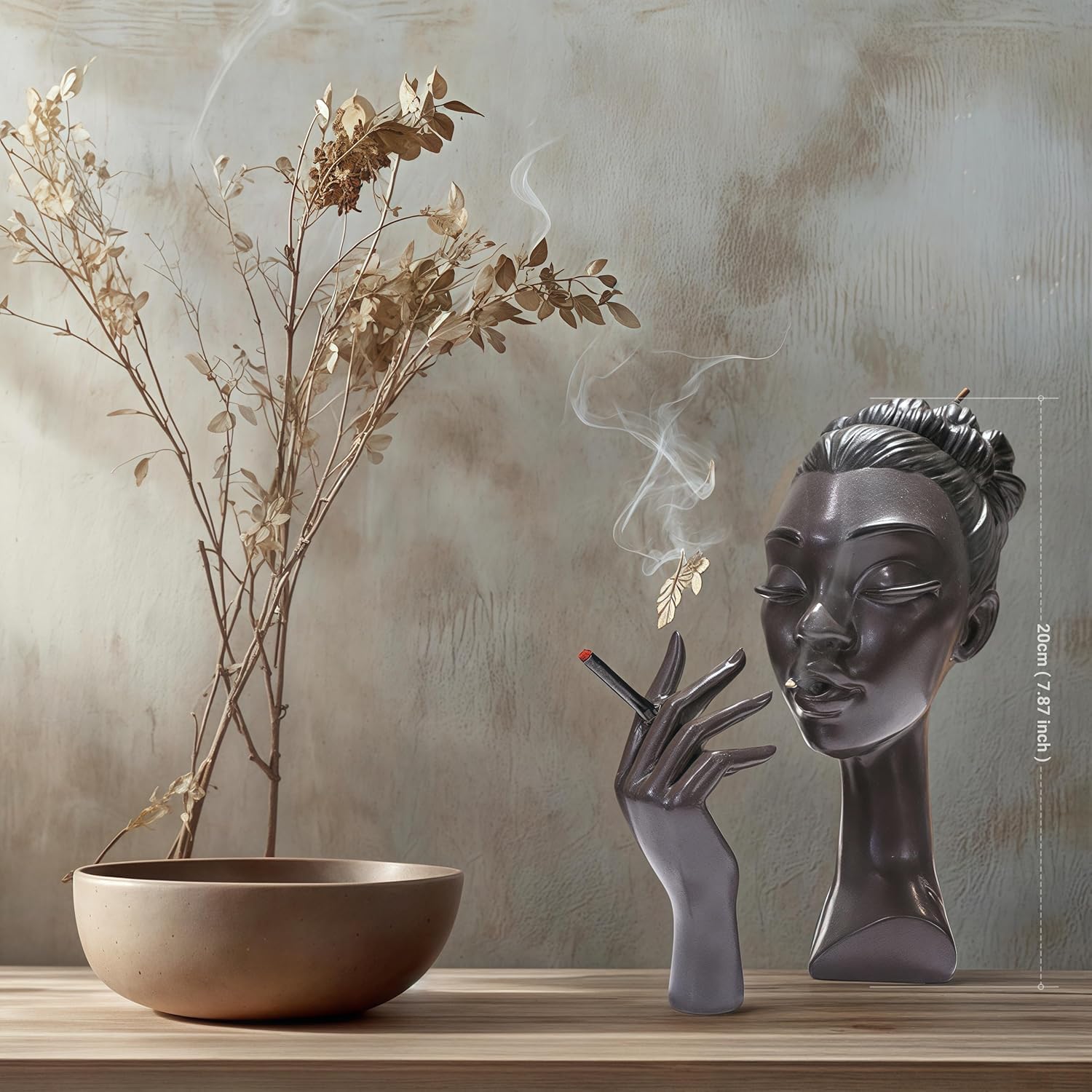 Elegant Black Woman Incense Burner Head with Serene Smoke Flow