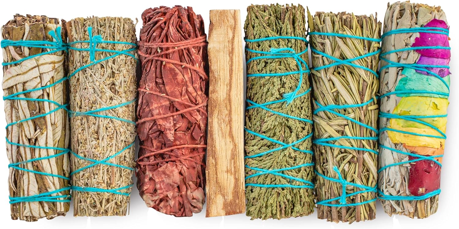 7 Sage Smudge Kit with Blue Sage White Sage Cedar Dragons Blood Rosemary Yerba Santa Palo Santo