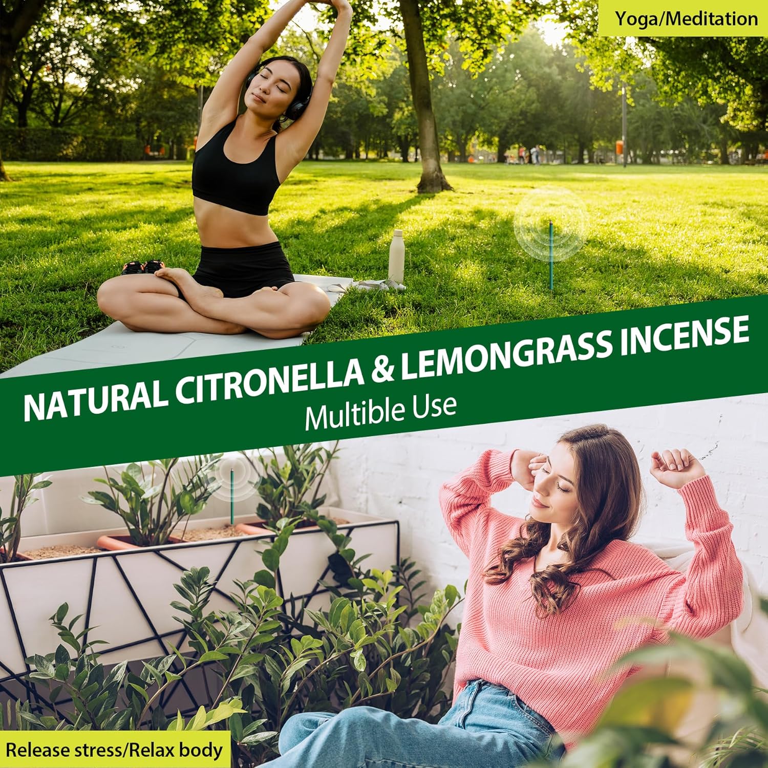 KICKOUTOR Mosquito Repellent Incense Sticks 24PCS DEET Free Natural Citronella Lemongrass Oil