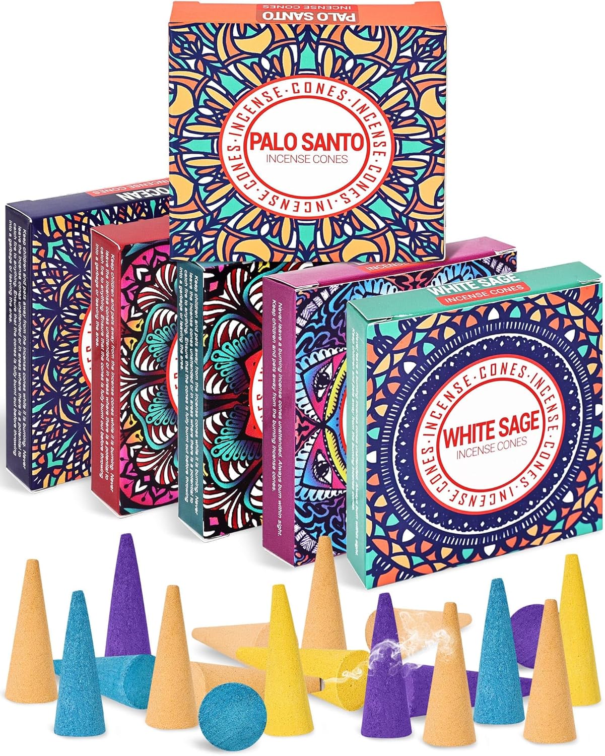 Incense Cones Set - Lavender Jasmine Sandalwood Palo Santo Rose White Sage