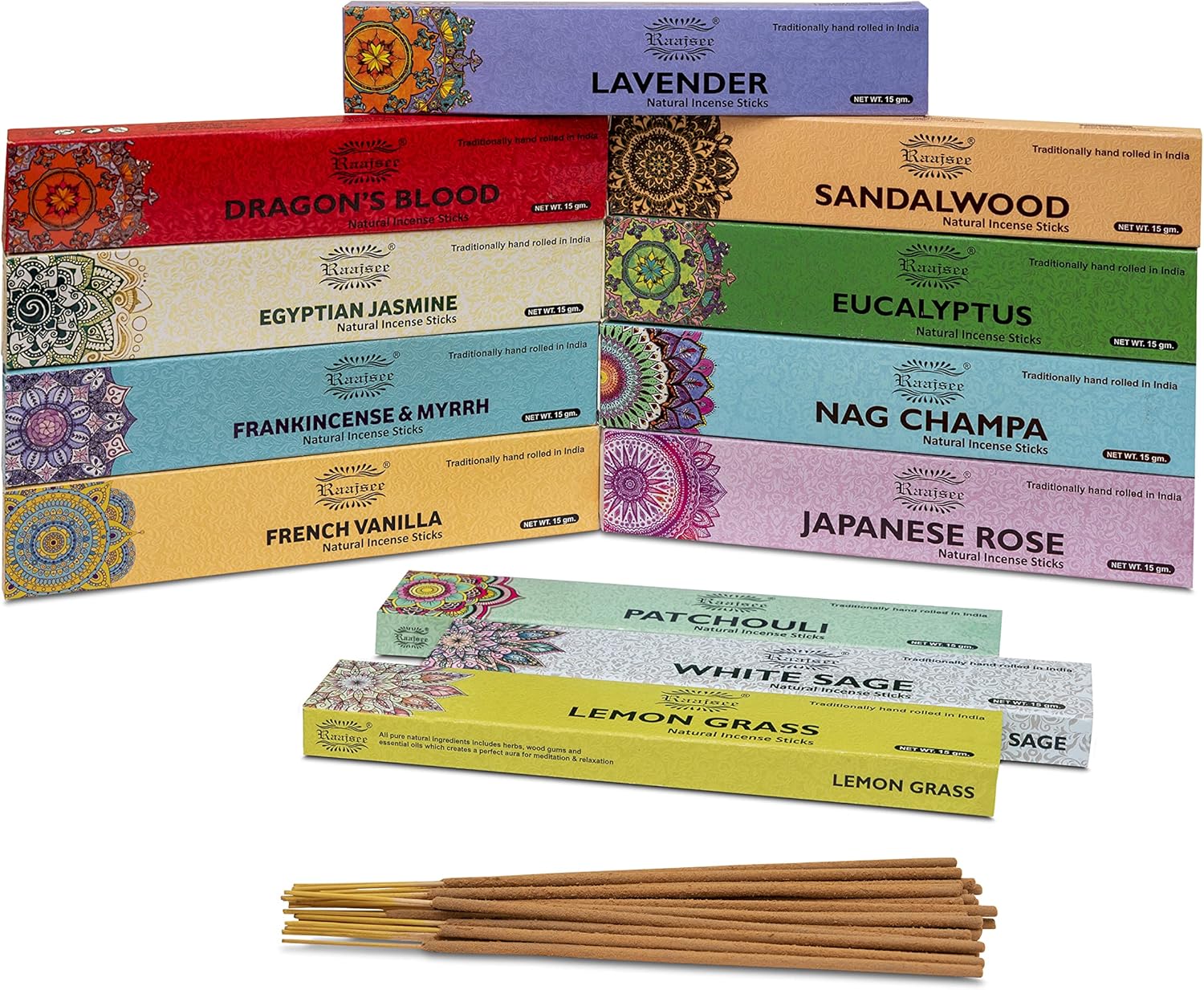 Raajsee Incense Sticks Assorted Pack 12 Count