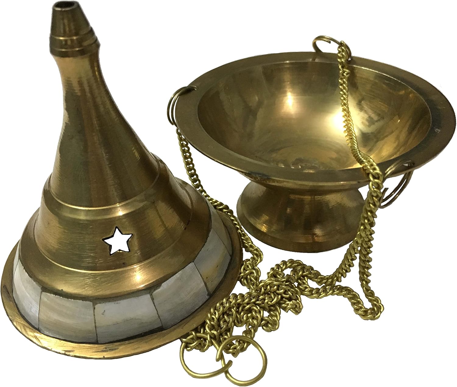 Vrinda Brass Hanging Censer with Pearl Stone Gold Finish 4 Inch High