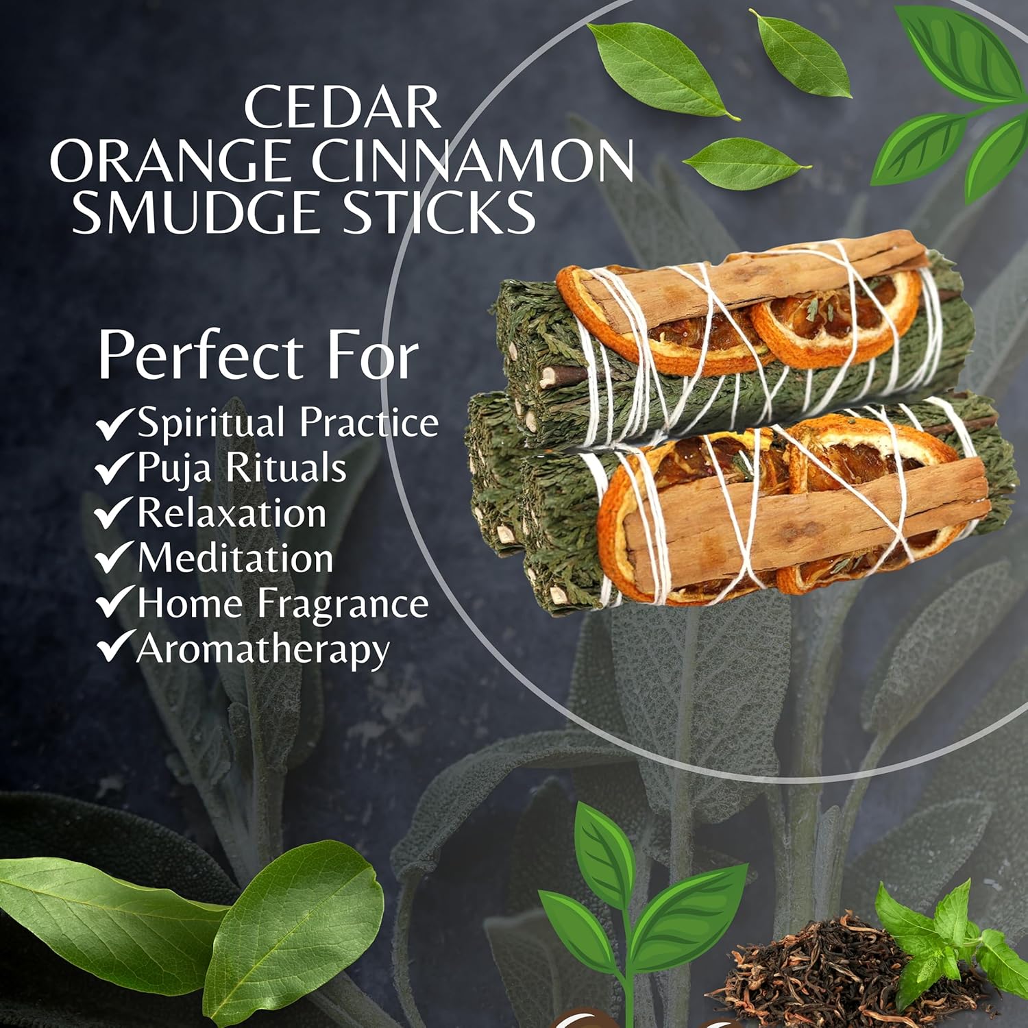 Soul Sticks 3 Pack Cedar Orange Cinnamon Sage Smudge Sticks for Money Cleansing Abundance