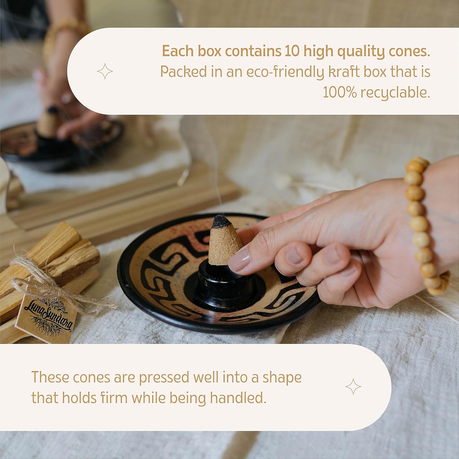 Luna Sundara Handmade Palo Santo Incense Cones 10 Per Box
