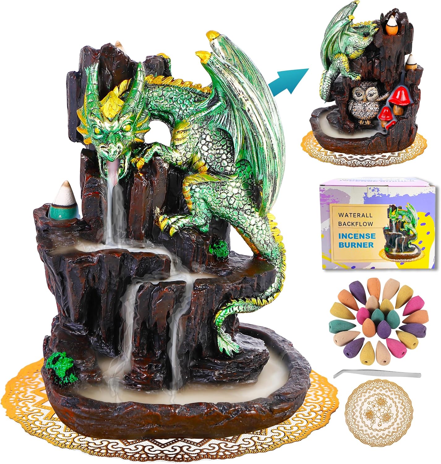 Dragon Backflow 2 Sided Mountain Waterfall Incense Burner