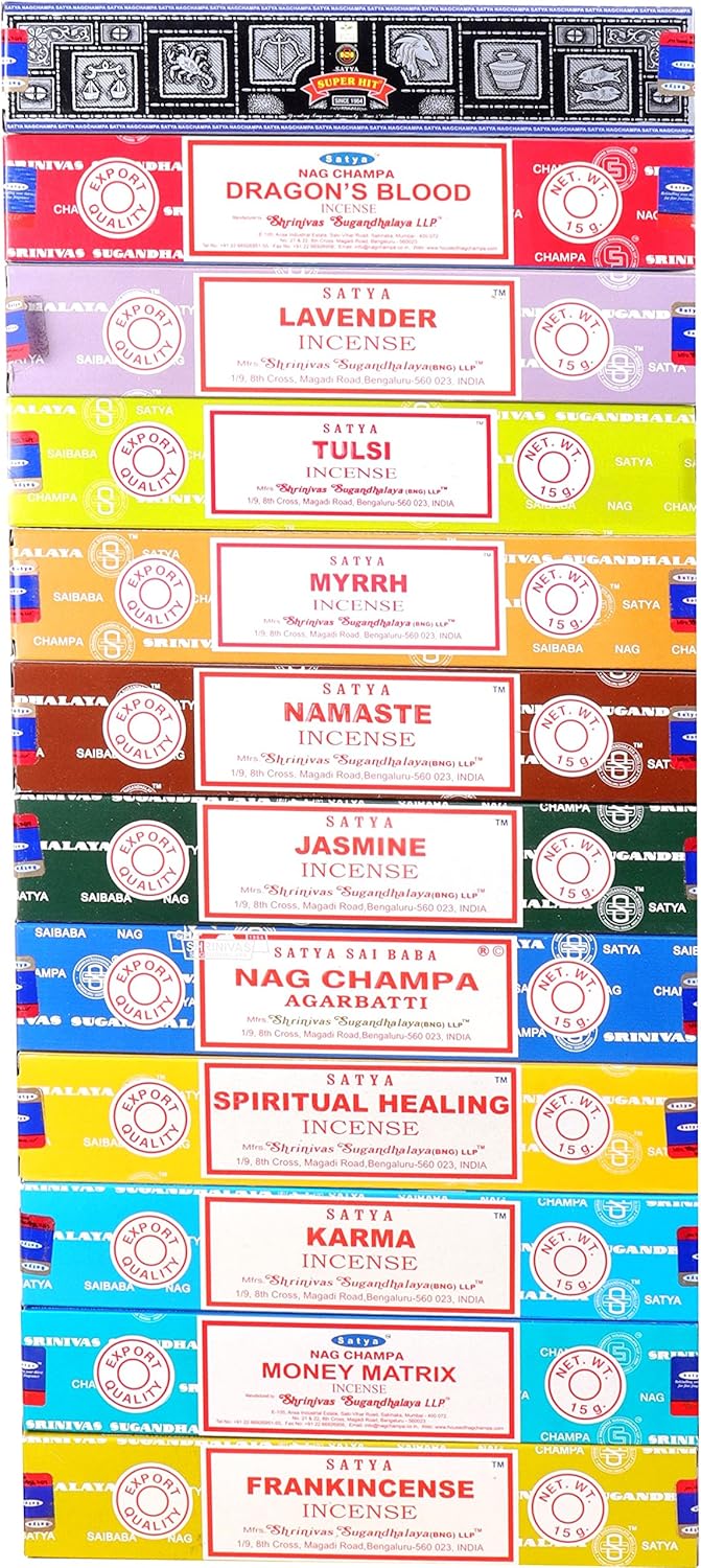 Satya Nag Champa Assorted Incense Sticks 12 Scents Set of 12