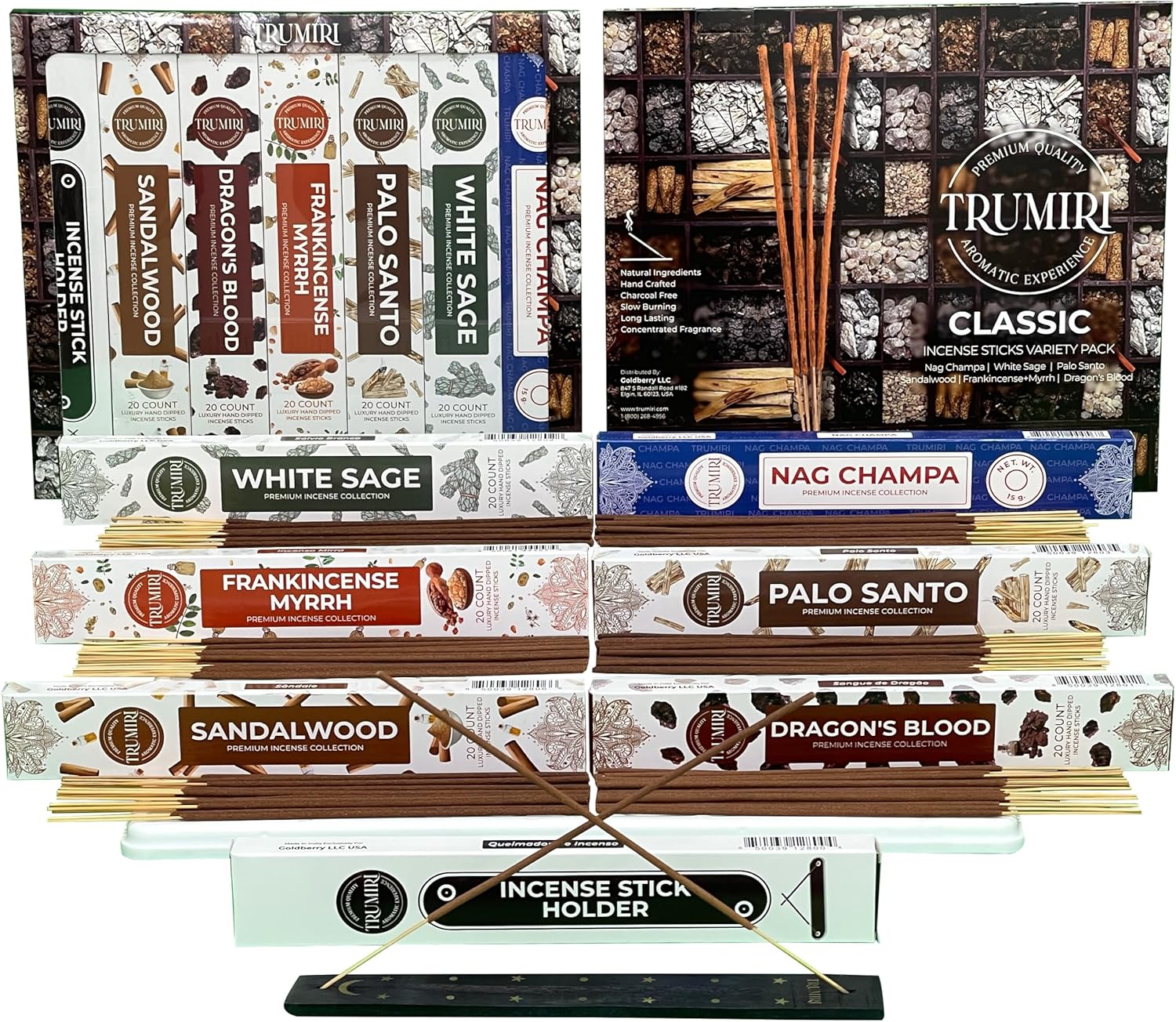 TRUMIRI Classic Incense Sticks 120 Pack with Holder