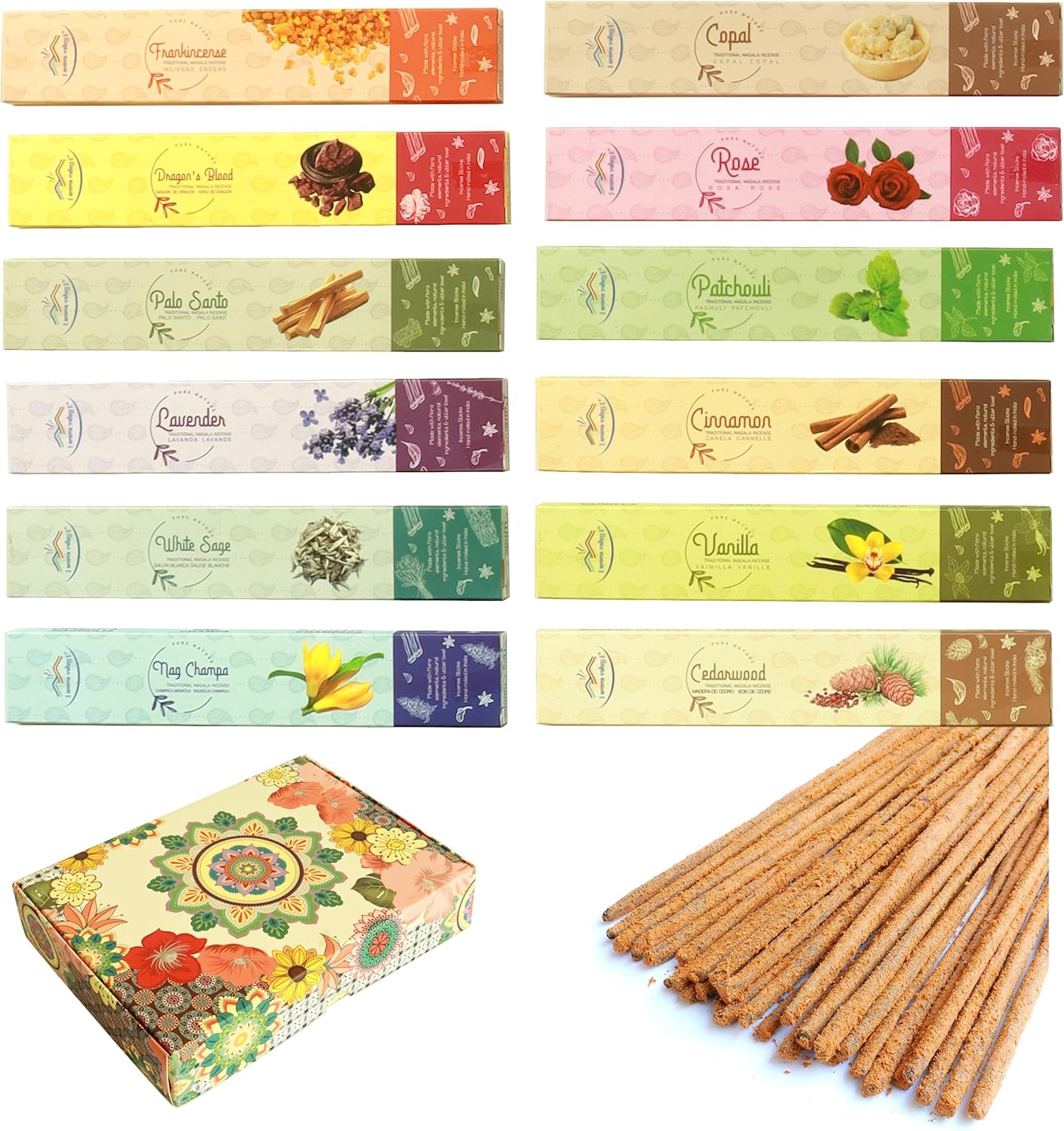 Aroma Valley Incense Sticks Variety Pack 12 Aromas 100 Sticks