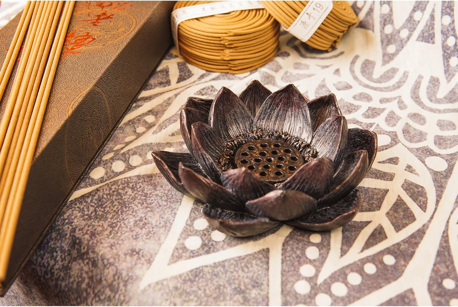 Lotus Incense Burner and Votive T-Light Candle Holder for Meditation and Buddha Decor