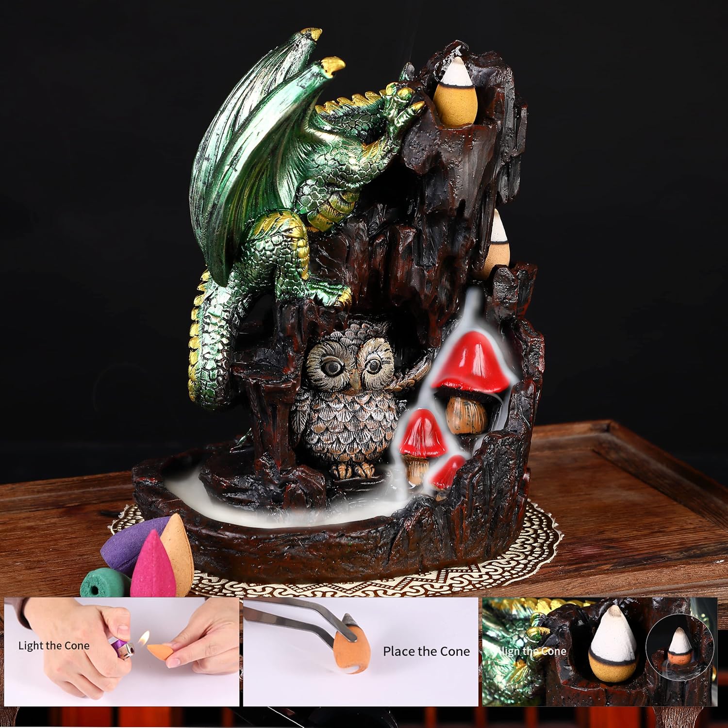 Dragon Backflow 2 Sided Mountain Waterfall Incense Burner