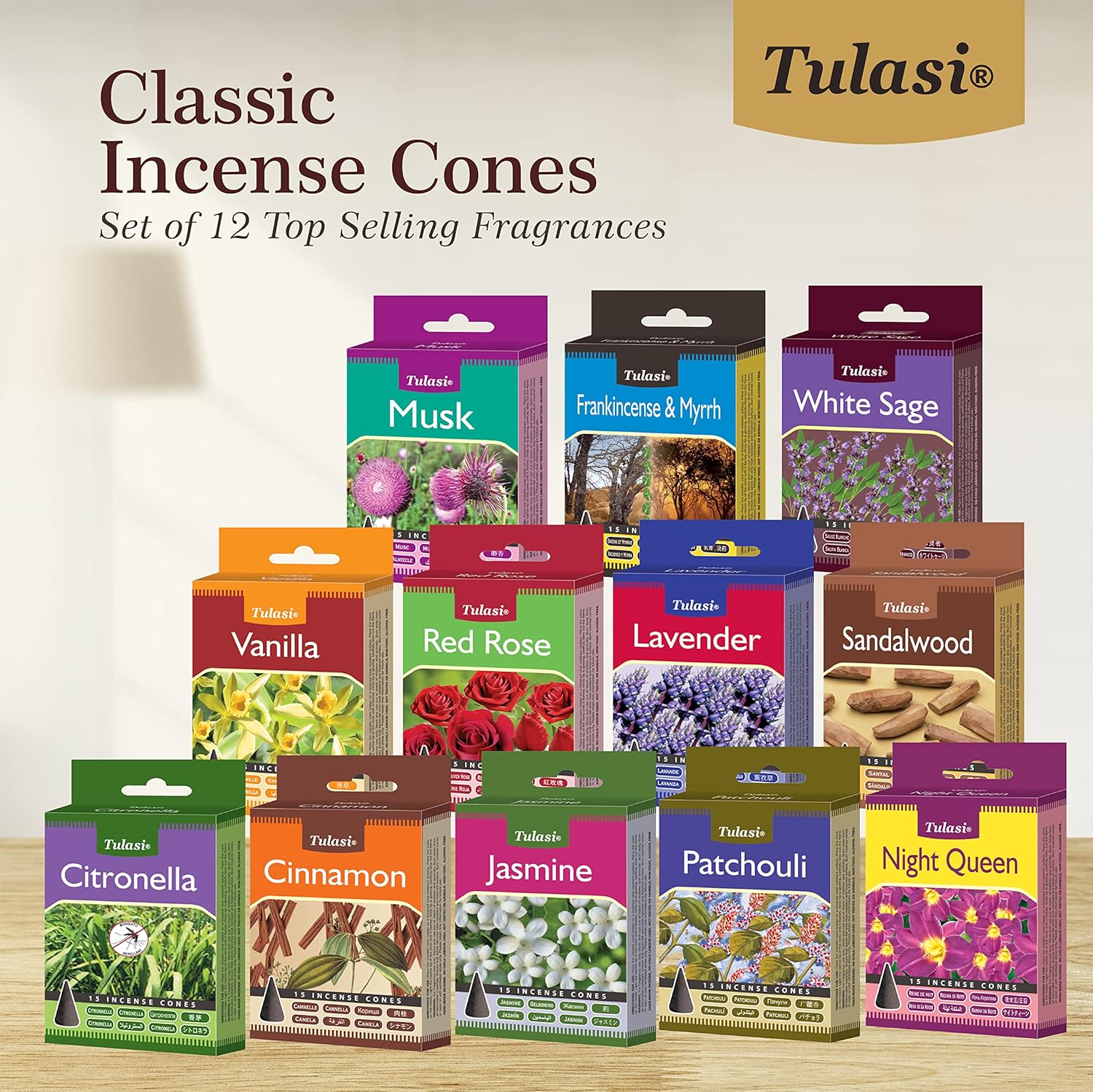 Tulasi Classic Incense Cones Set of 180 Calming Natural Fragrance