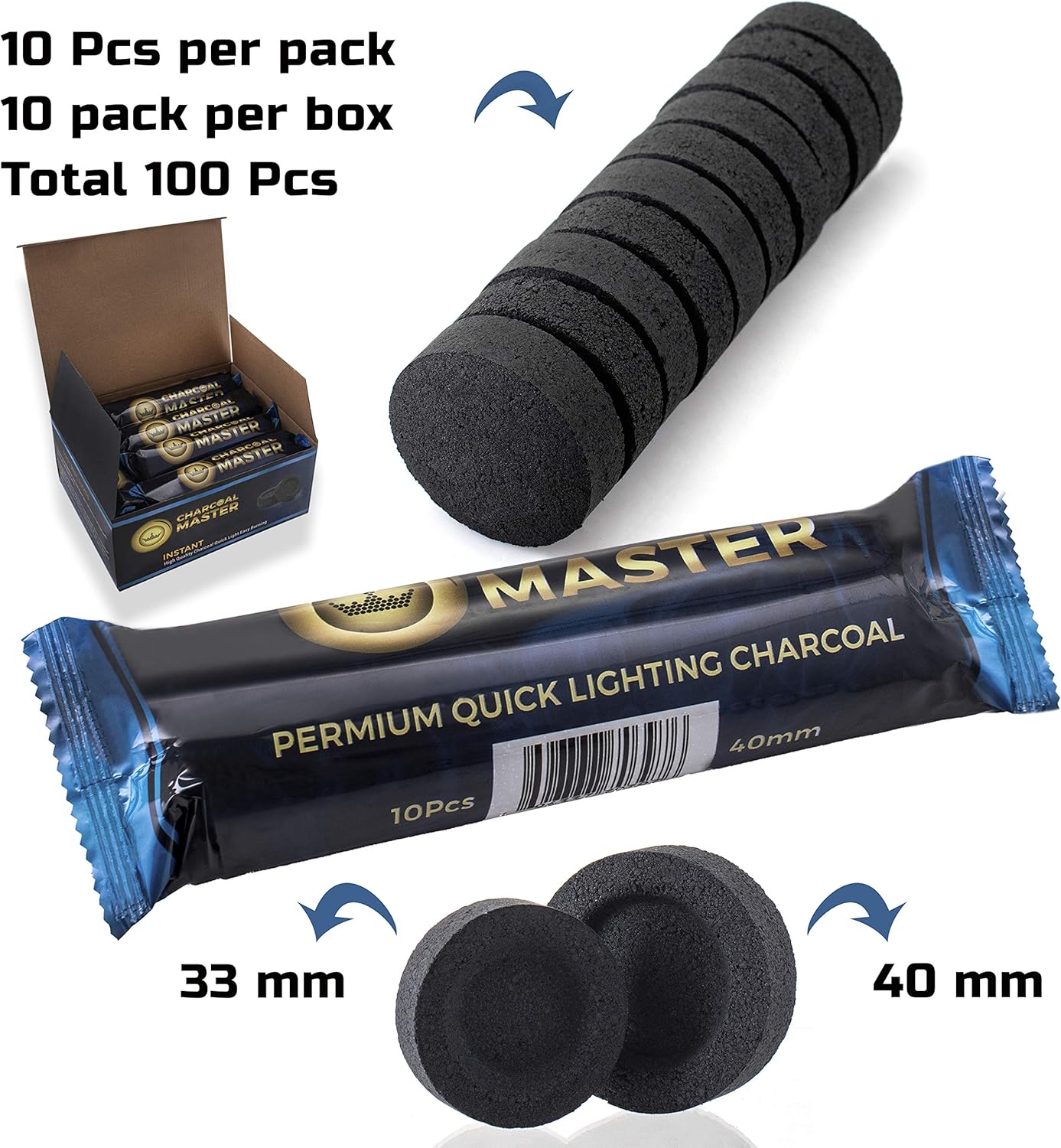 Quick Light Charcoal Tablets for Incense - Set of 100