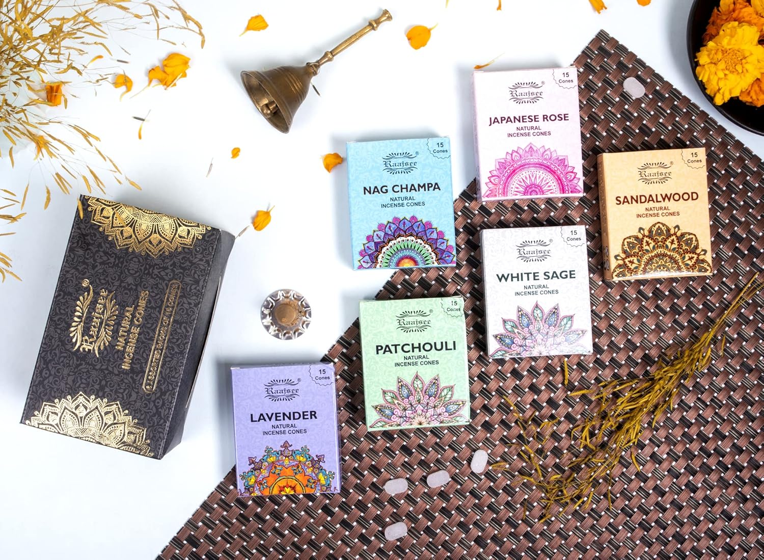 Raajsee Natural Incense Cones Variety Pack 6x15
