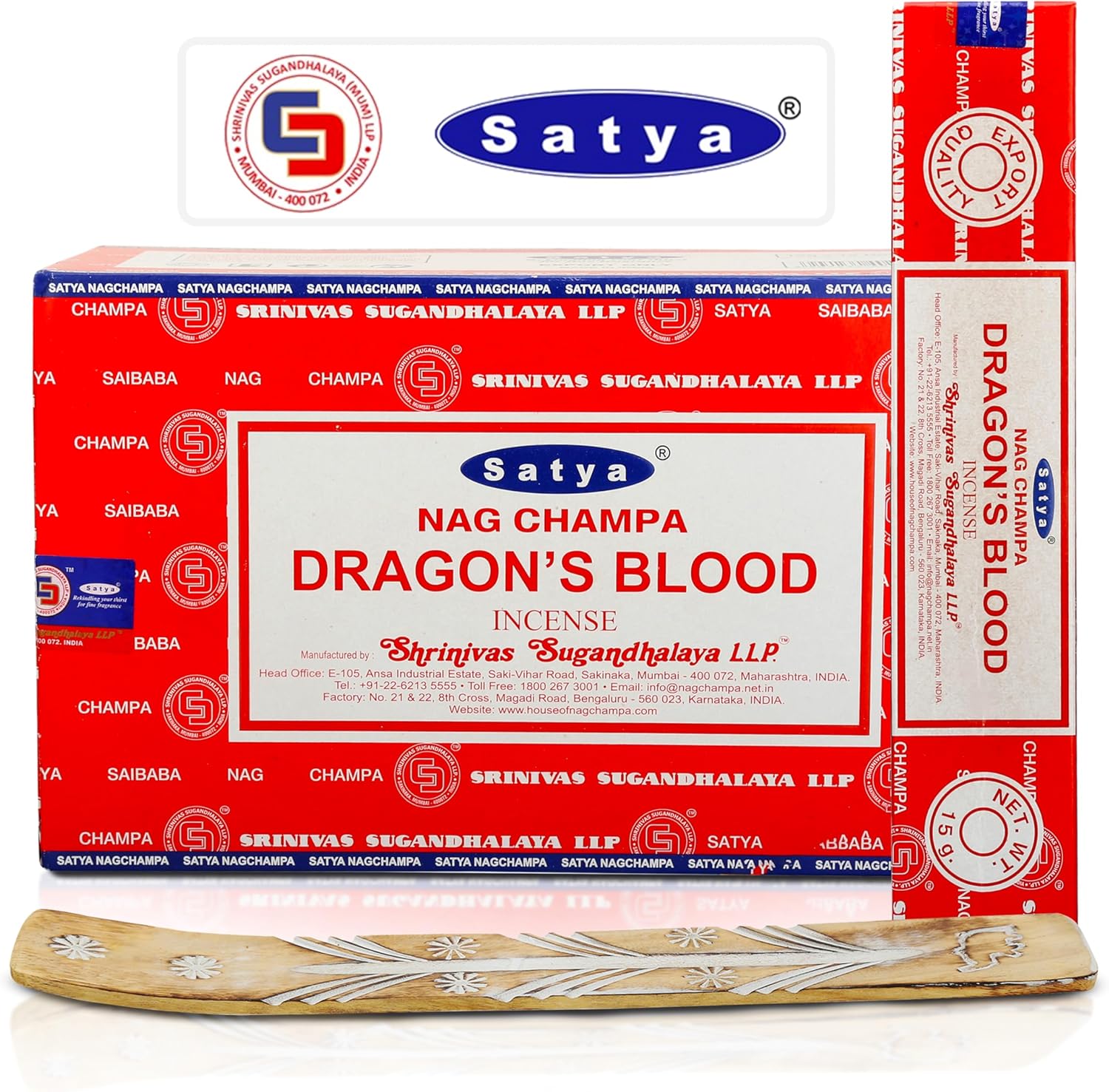 Satya Dragon Blood Incense Sticks 180g Bundle with Wooden Holder