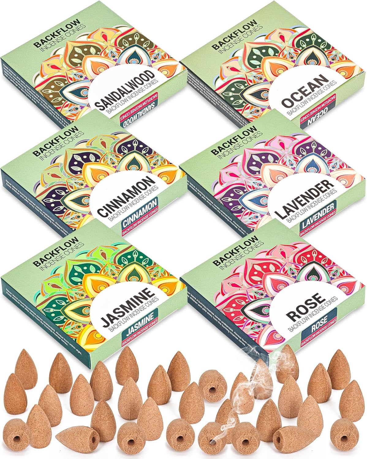 Backflow Incense Cones Variety Pack - 6 Mixed Scents