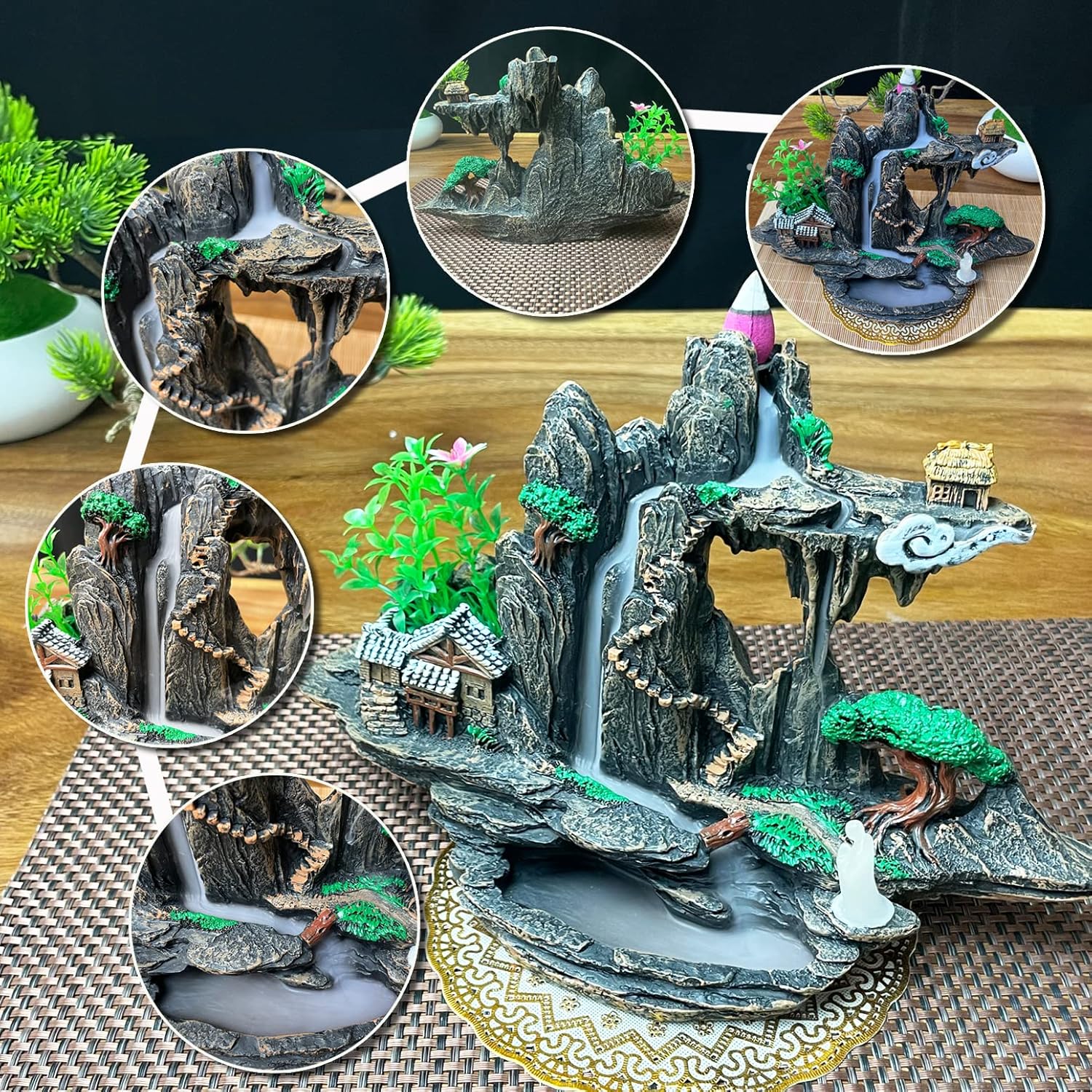 Mountain Waterfall Incense Burner with Upgraded Cones and Accessories