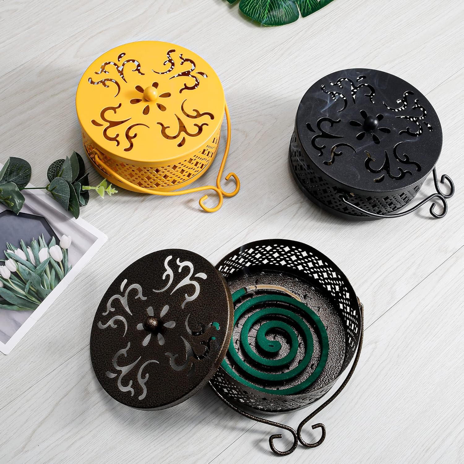 MyLifeUNIT Mosquito Coil Holder 2 Pack Brown