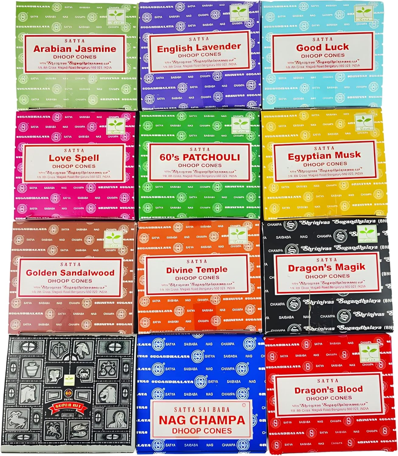 12 Pack Satya Sai Nag Champa Incense Cones Natural Scent for Meditation and Home Aromatherapy