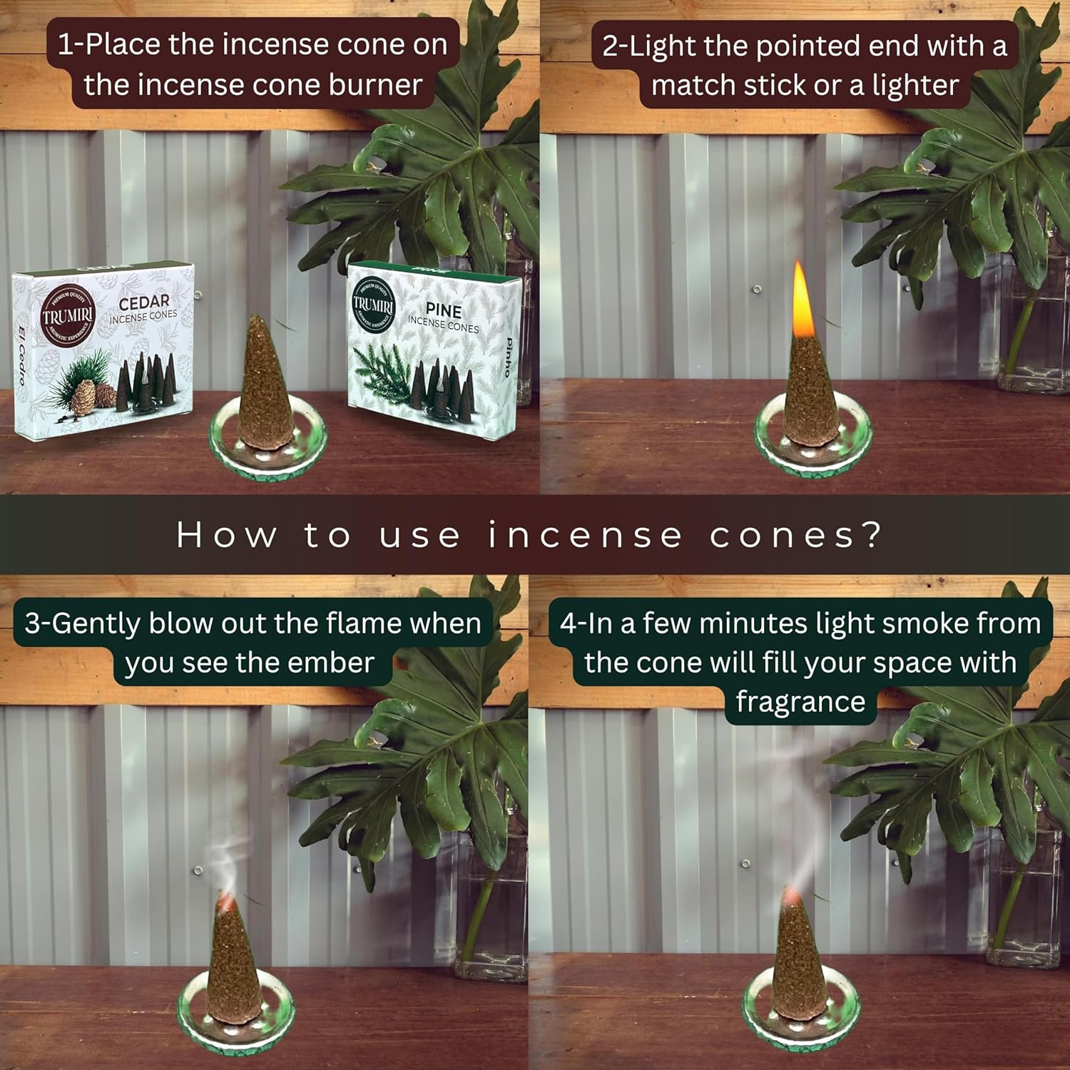 TRUMIRI Incense Cones - 20 Pack 10 Cedar 10 Pine
