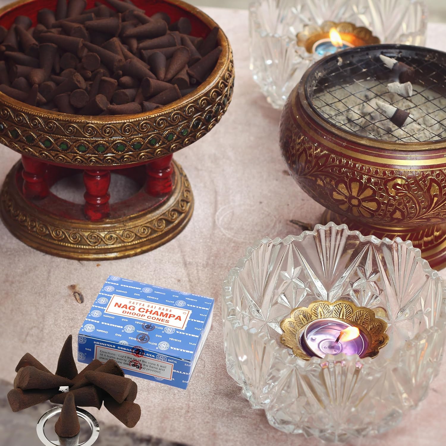 12 Pack Satya Sai Nag Champa Incense Cones Natural Scent for Meditation and Home Aromatherapy