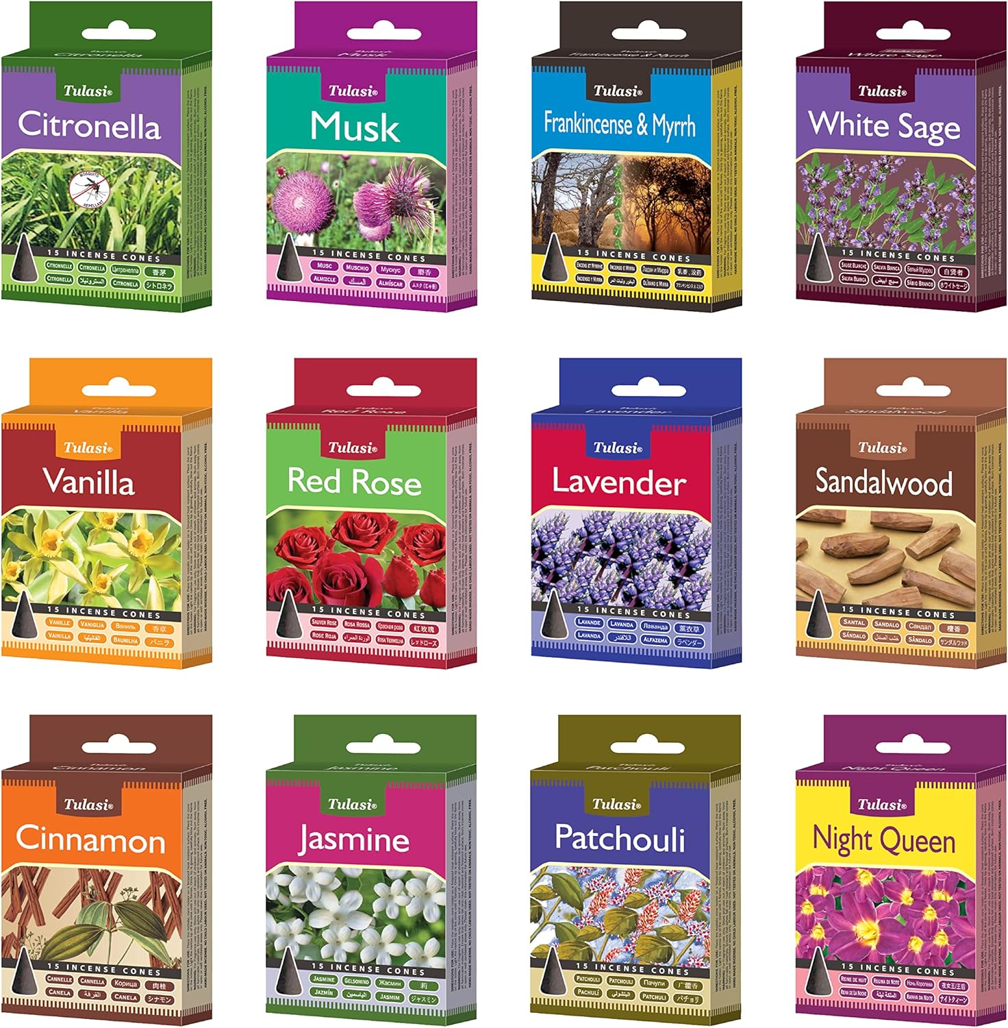 Tulasi Classic Incense Cones Set of 180 Calming Natural Fragrance