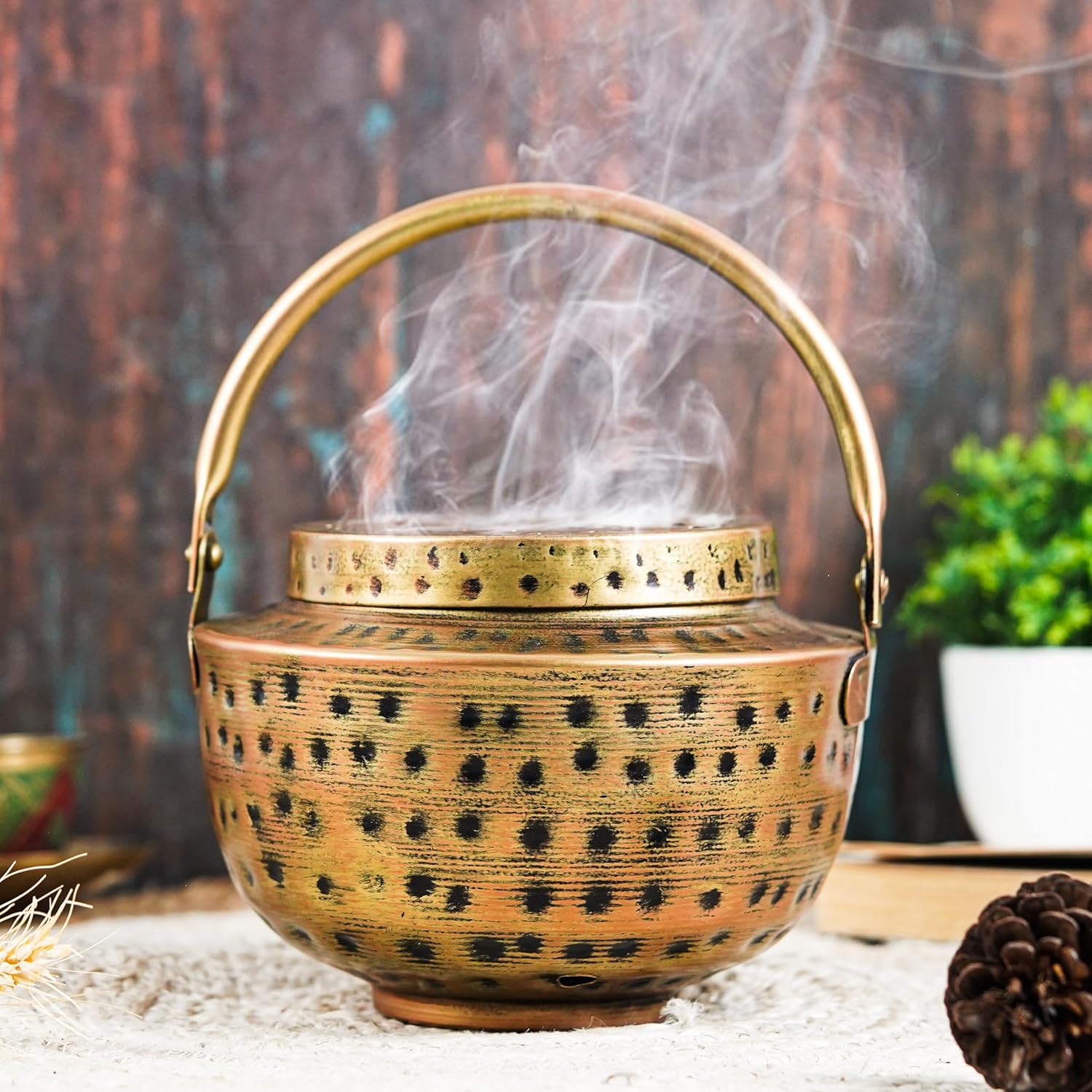 Hand Hammered Charcoal Resin Incense Burner for Boho Decor