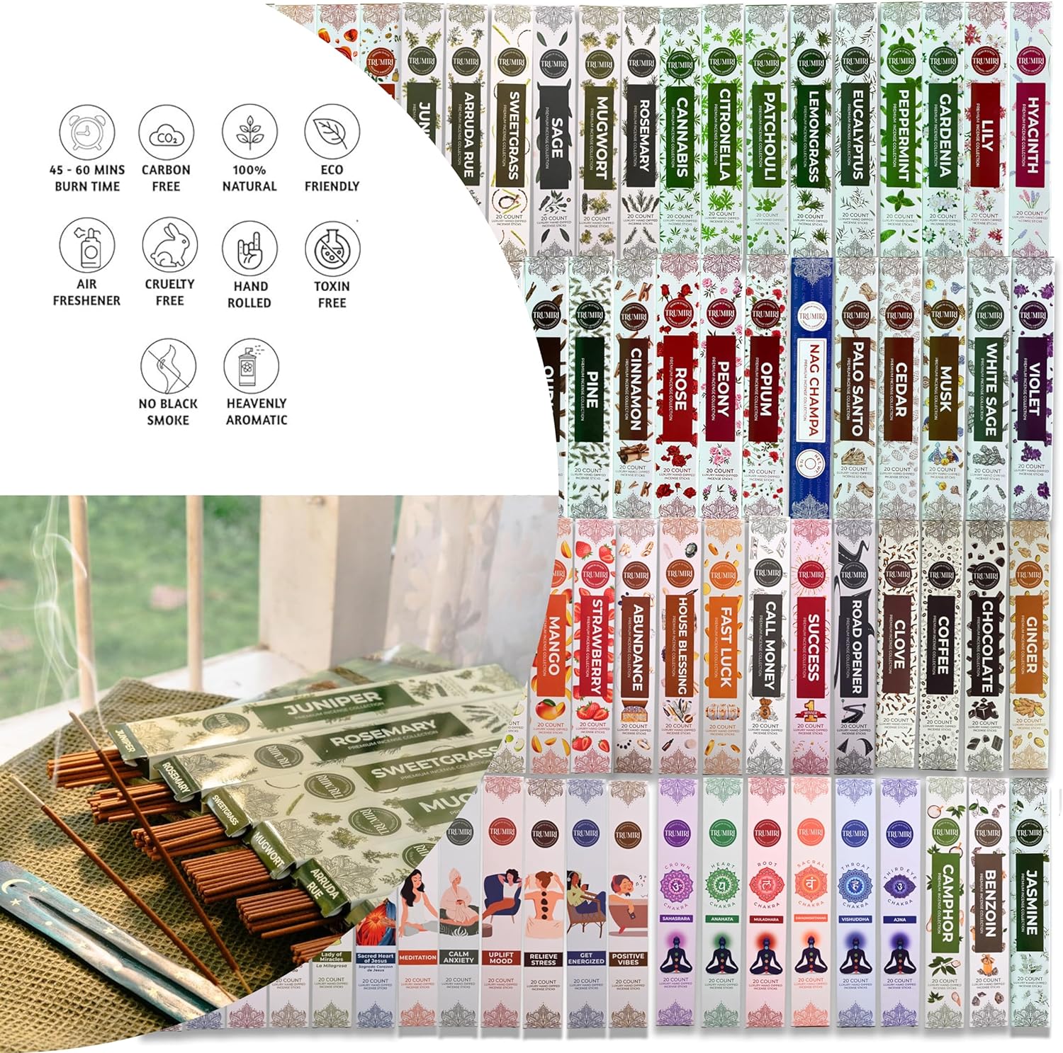 Trumiri Incense Sticks 12 Variety Pack with Holder Burner