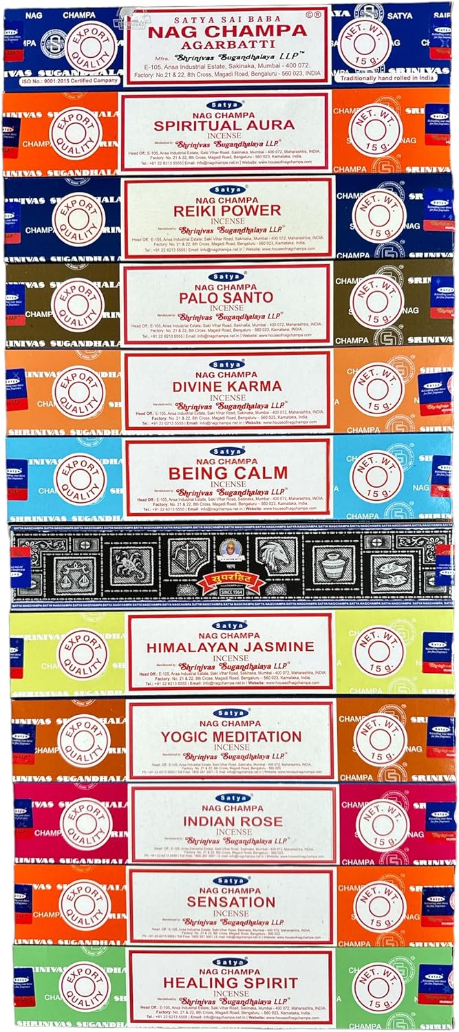 Satya Assorted Incense Sticks Set of 12 for Calm and Healing