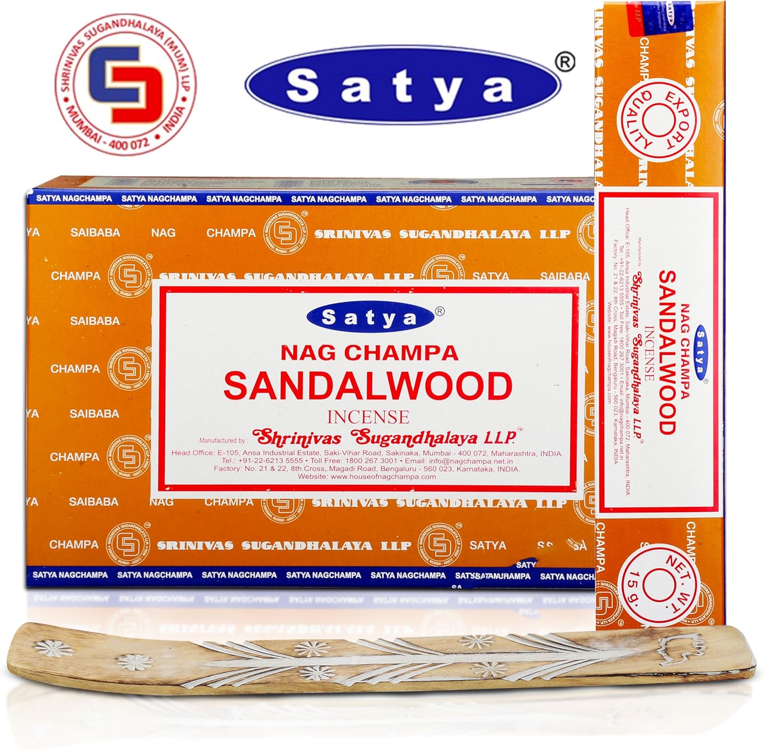 Satya Sandalwood Incense Sticks 180gm with Holder Bundle