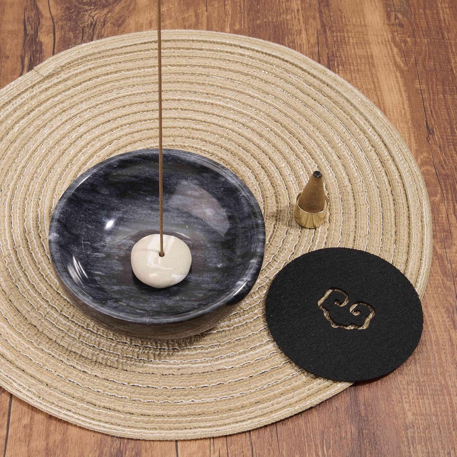 Marble Incense Holder with Brass Burner for Sticks and Cones