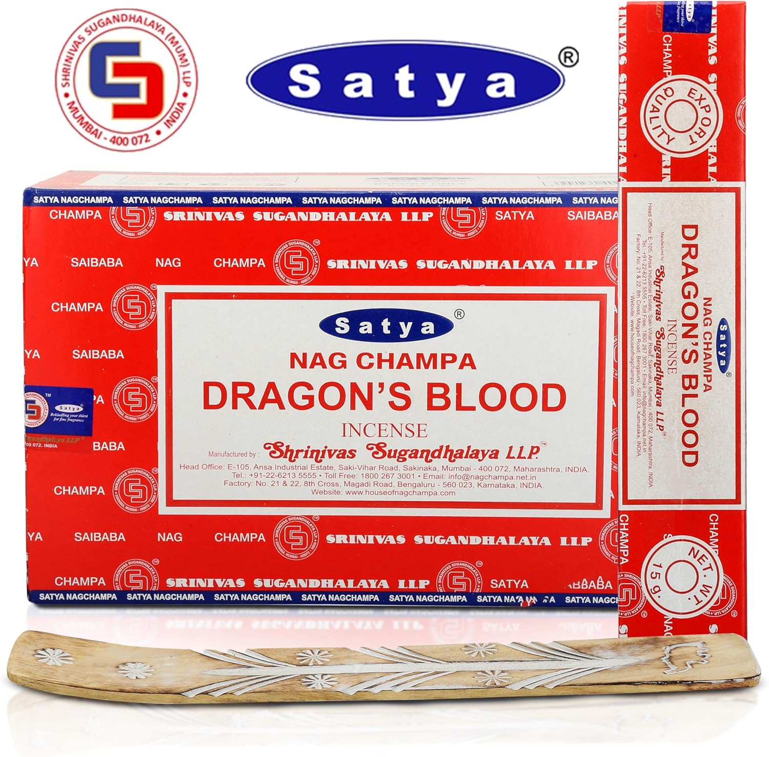 Satya Dragon Blood Incense Sticks 180g Bundle with Wooden Holder