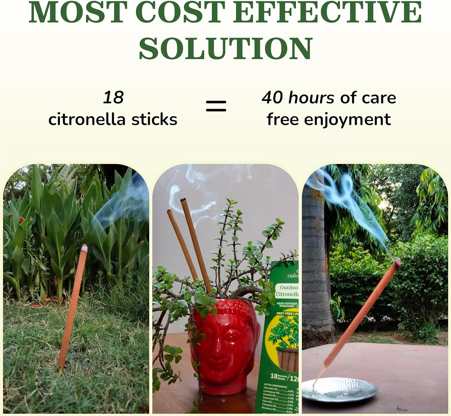 Calmveda Natural Citronella Incense Sticks 18 Sticks 40 Hrs Protection