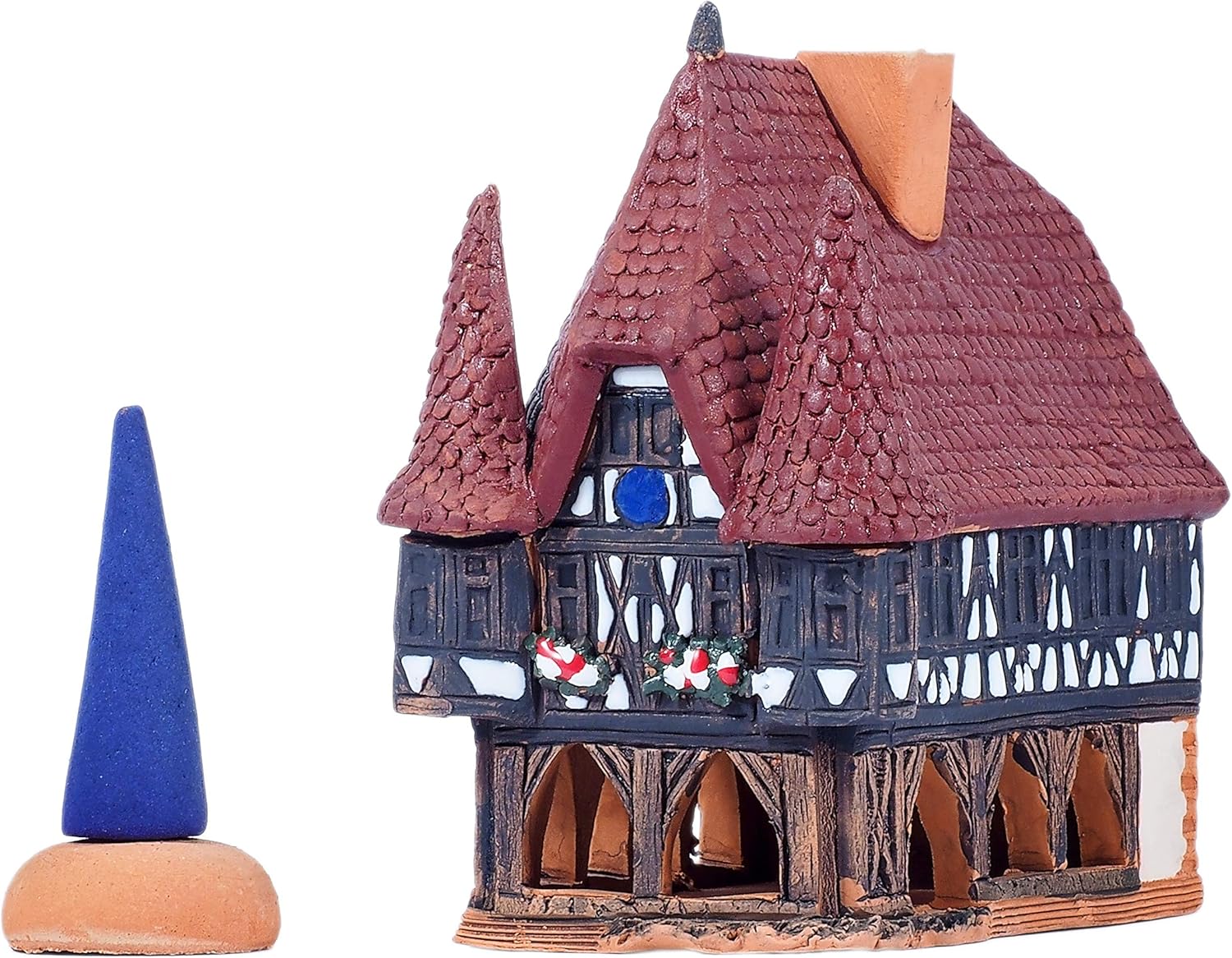 Midene Ceramic Art Cone Incense Holder Handmade Collectible Miniature Town Hall Michelstadt Germany
