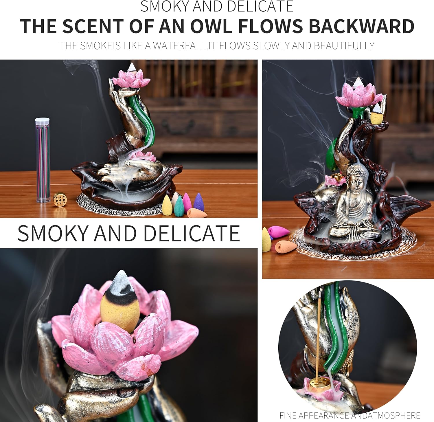 Waterfall Incense Burner with Lotus Design