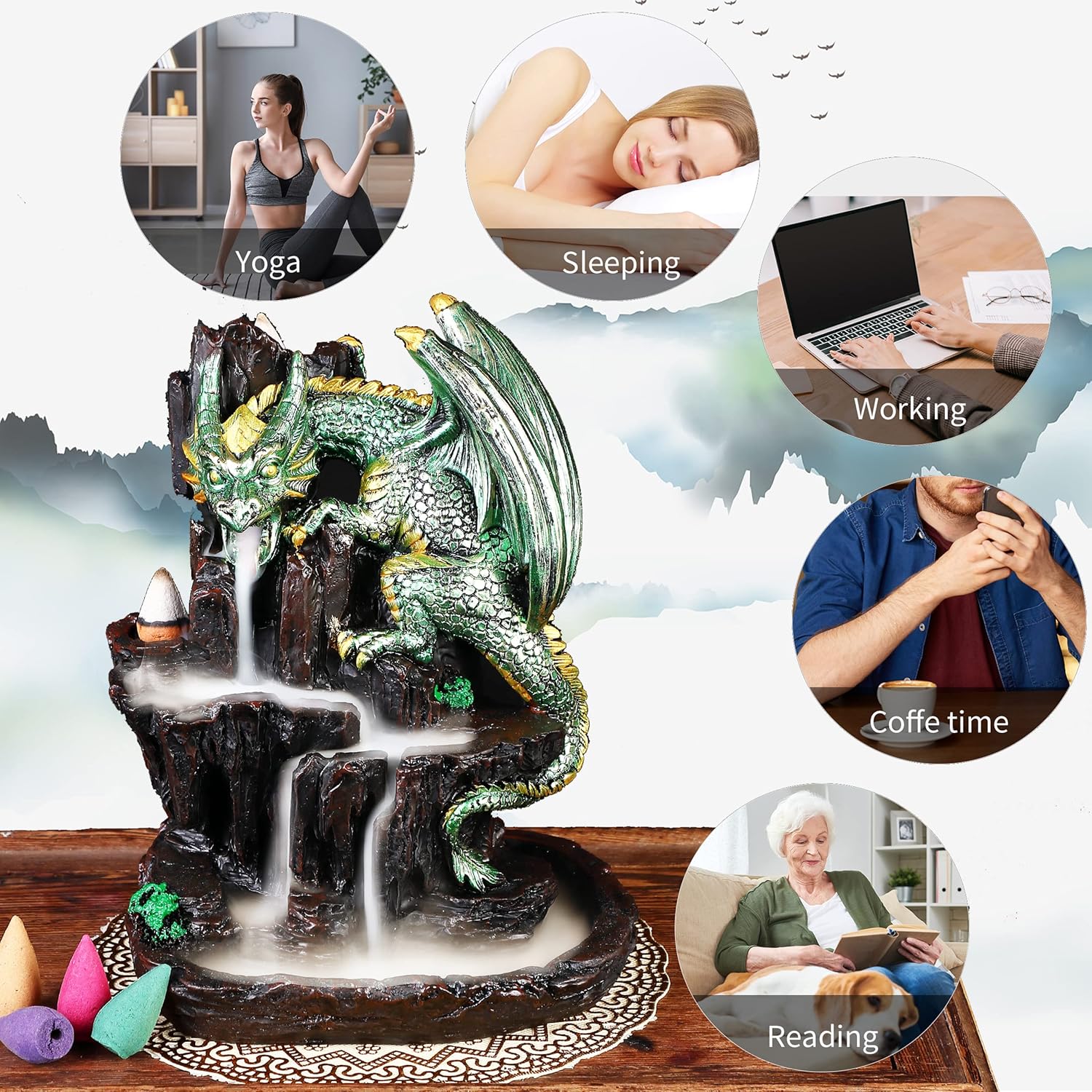 Dragon Backflow 2 Sided Mountain Waterfall Incense Burner