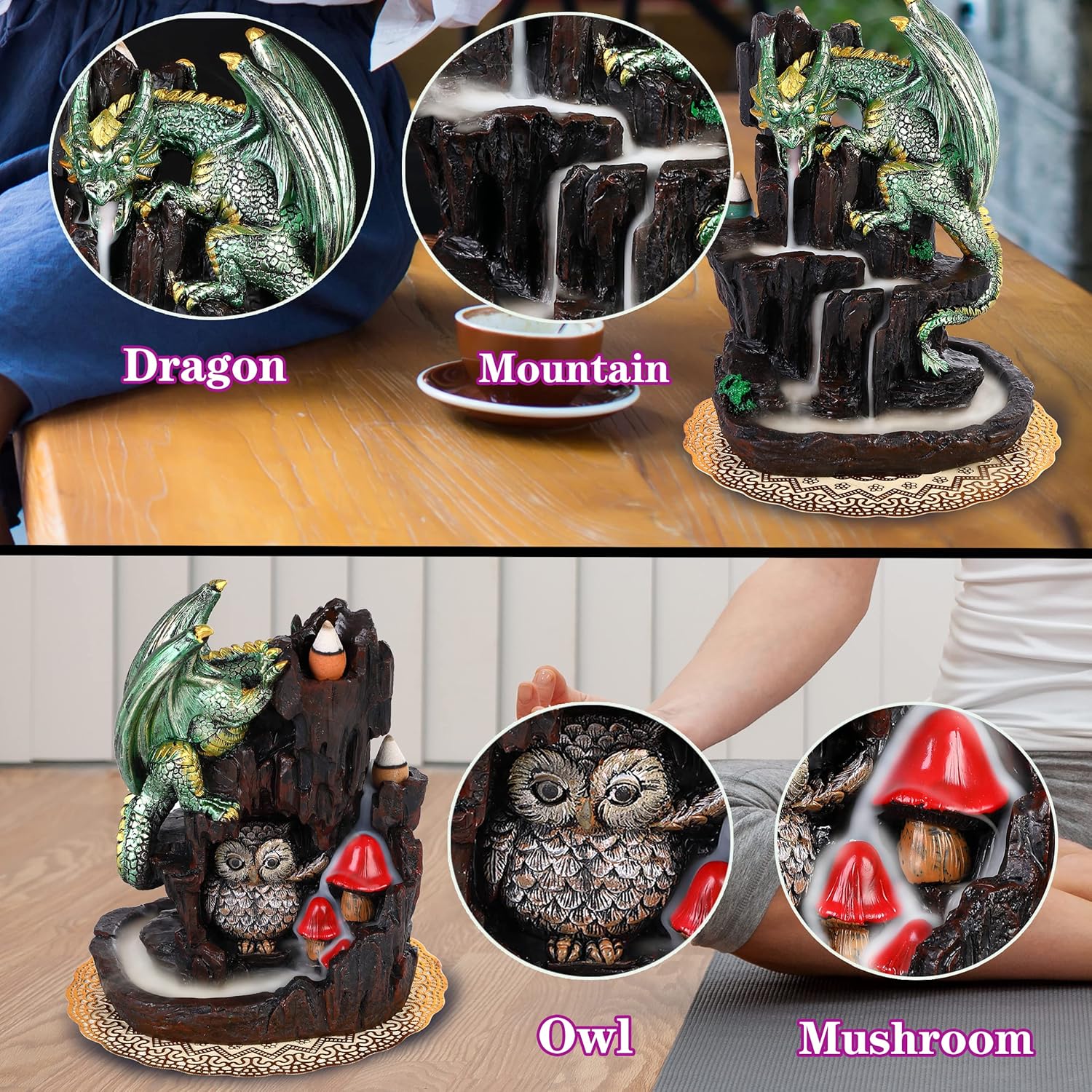 Dragon Backflow 2 Sided Mountain Waterfall Incense Burner