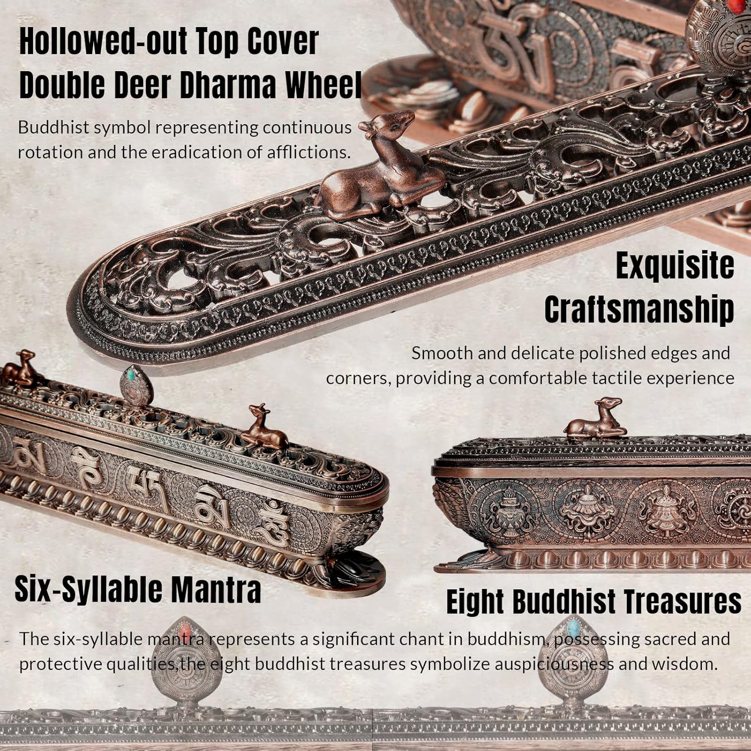 Red Bronze Incense Holder for Sticks - Decor and Burner with Ash Catcher