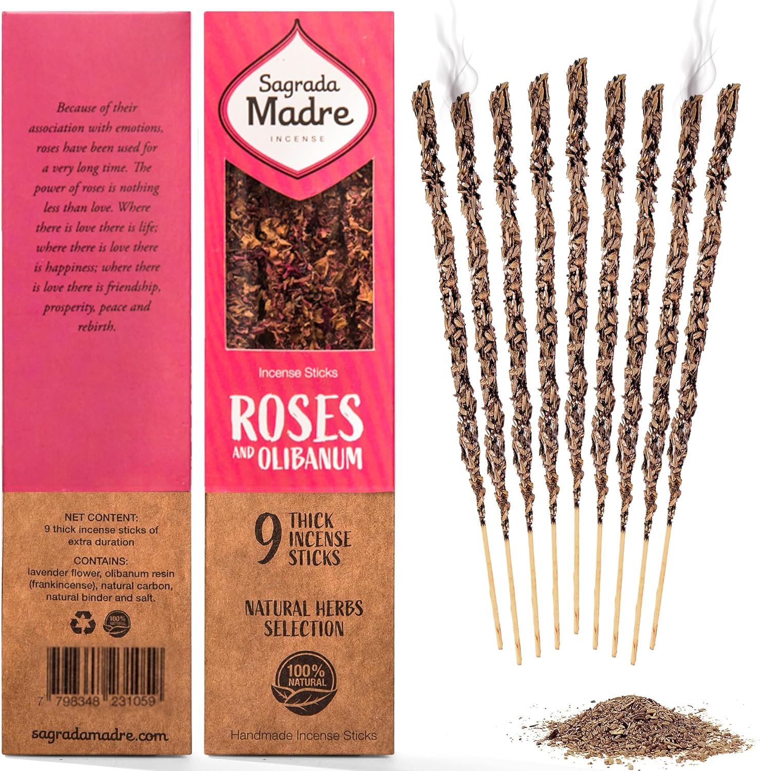 9 Pcs Rose Frankincense Incense Sticks - 7 Long Natural Aromatic