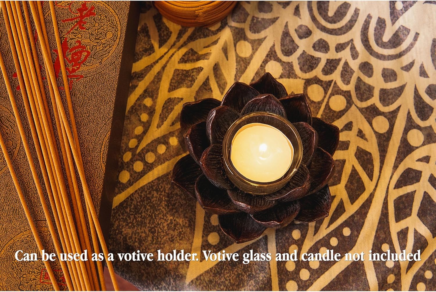 Lotus Incense Burner and Votive T-Light Candle Holder for Meditation and Buddha Decor