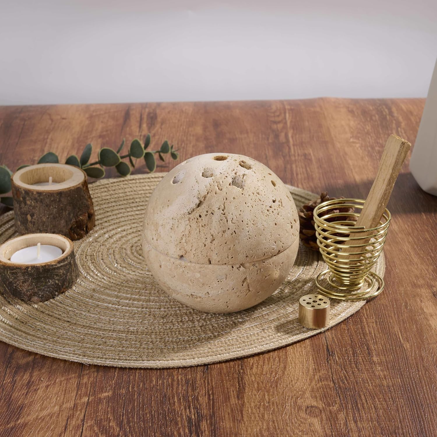 Handmade Travertine Incense Resin Burner Holder
