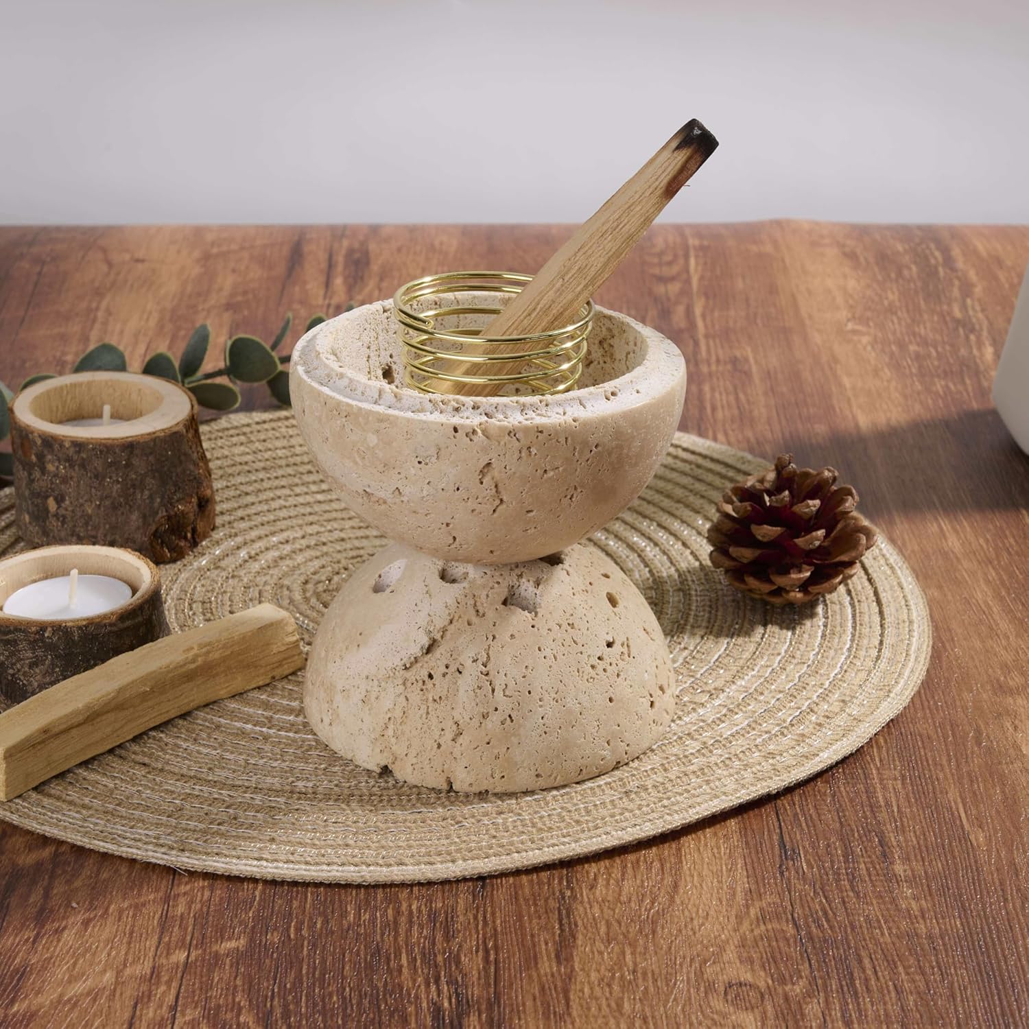 Handmade Travertine Incense Resin Burner Holder