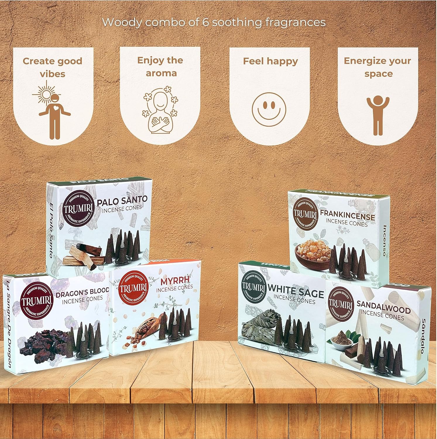 Trumiri Woody Incense Cones Variety Pack 60 Pieces
