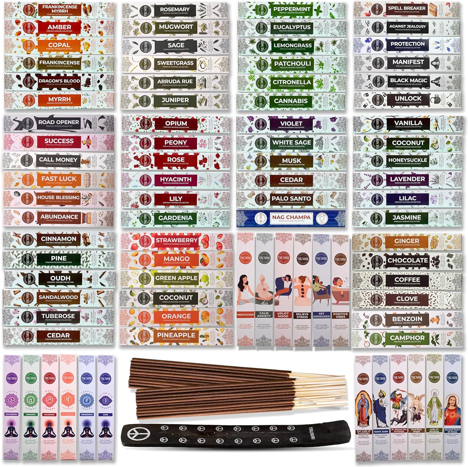 Trumiri Incense Sticks 12 Variety Pack with Holder Burner